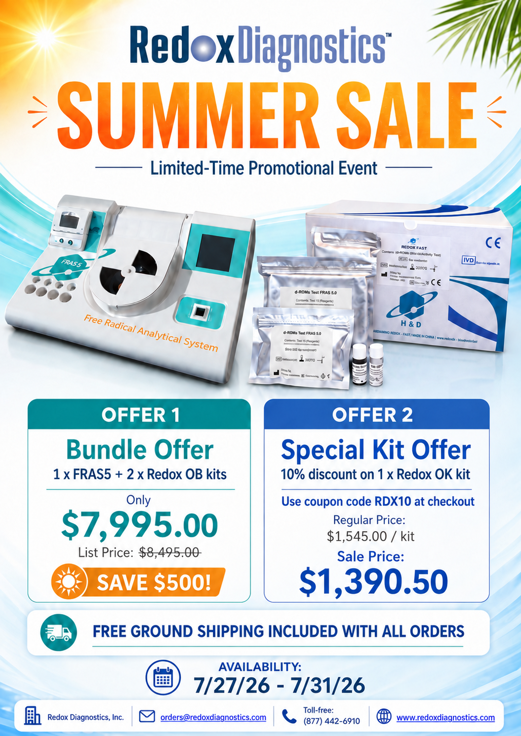 Redox Diagnostics Summer Sale — July 27 through July 31, 2026